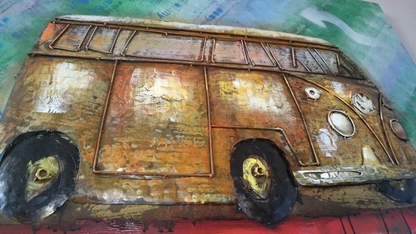 Metallbild Bulli "Woodstock´69" 3D Wandbild Kunst Bus Hippie