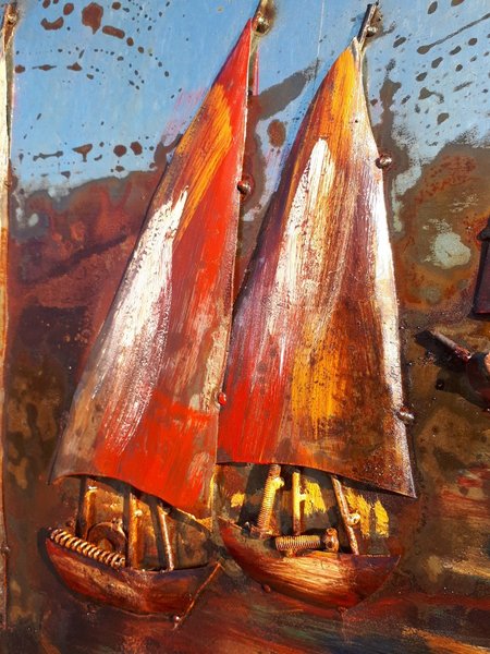 Metallbild "Jolle" Segelboote 3D Wandbild Maritim Kunst