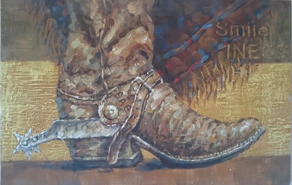 Holzbild "Cowboy" Stiefel Wandbild Kunst