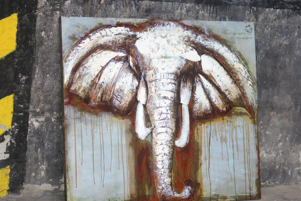Metallbild "metallic Elefant" 3D Wandbild Africa