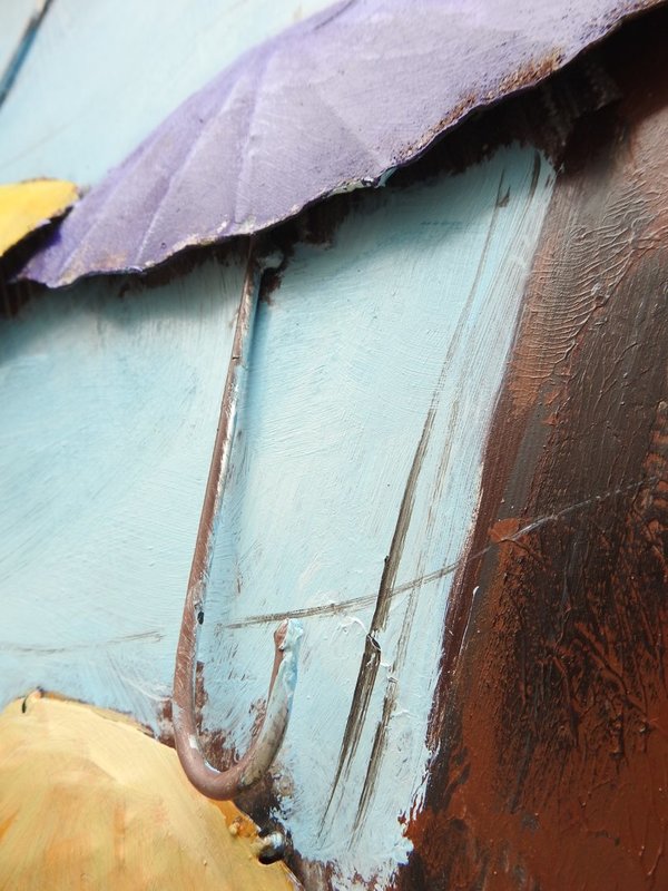 Metallbild "Cartagena" Kolumbien Regenschirme 3D Straße Wandbild