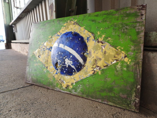 Metallbild "Brasil" Flagge 3D Wandbild Brasilien