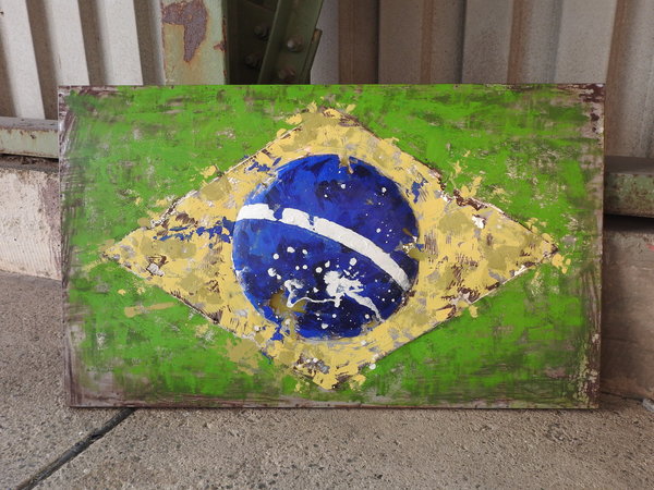 Metallbild "Brasil" Flagge 3D Wandbild Brasilien
