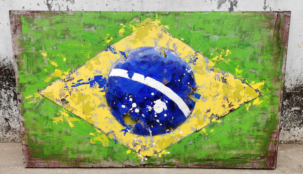Metallbild "Brasil" Flagge 3D Wandbild Brasilien Fahne Grün