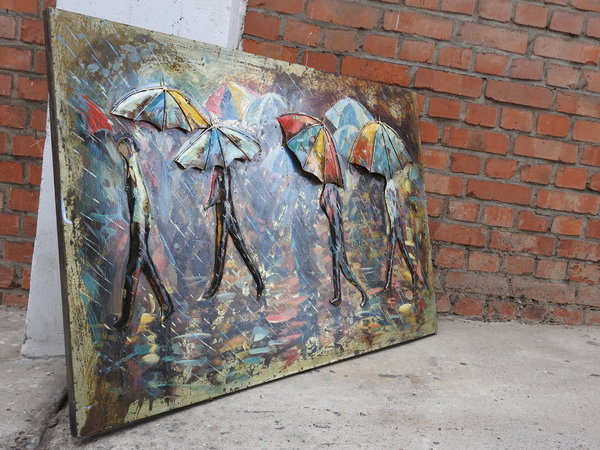 Metallbild "Rainbow" Regenschirm 3D Wandbild Kunst